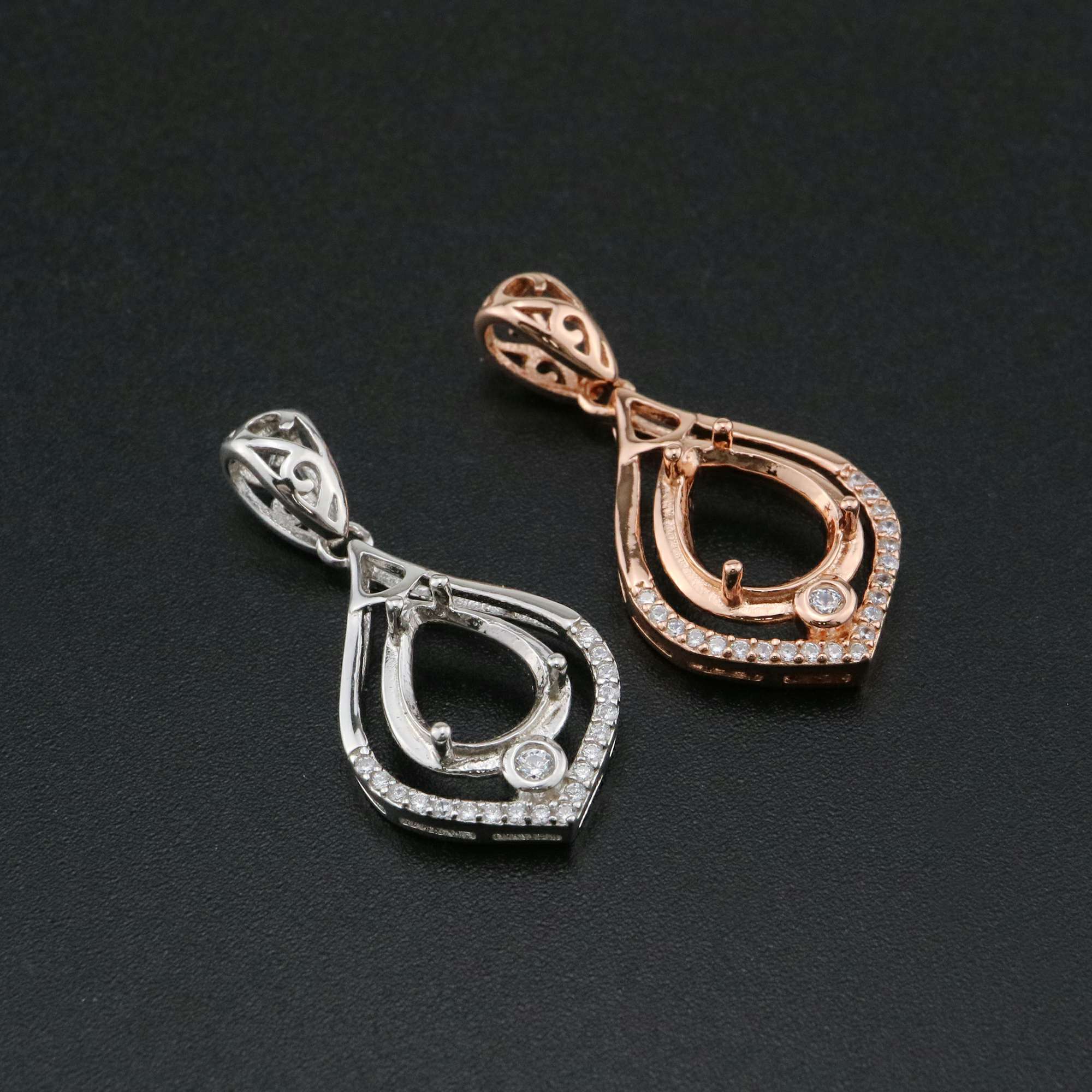 1Pcs Pear Prong Pendant Settings Rose Gold Plated Solid 925 Sterling Silver Charm Bezel Tray DIY Supplies for Gemstone 1431055 - Click Image to Close